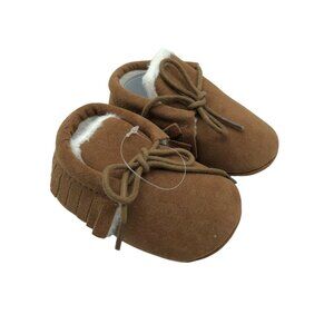 Baby Moccasin Shoes Faux Suede Slip On Faux Fur Brown Size 3
